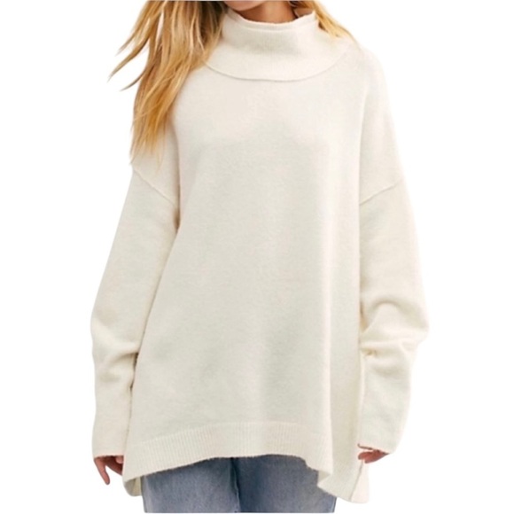 Free People Women's Sweater Sz S/P White Afterglow Long Sleeve Mock Turtleneck - Picture 1 of 14